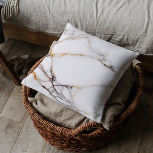 White and Gold Marble Texture Throw Pillow