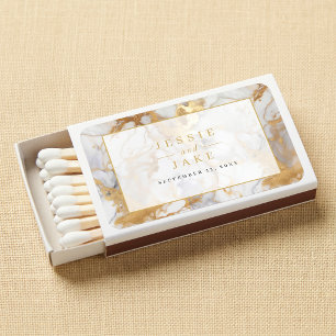 White and gold marble Wedding Matchboxes