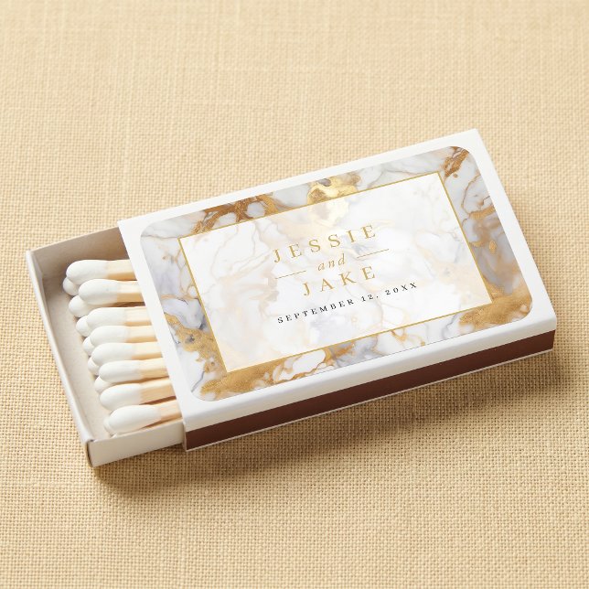 White and gold marble Wedding Matchboxes (White and gold marble Wedding Matchboxes)
