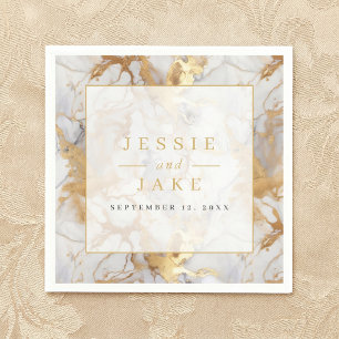 White and gold marble Wedding Napkins