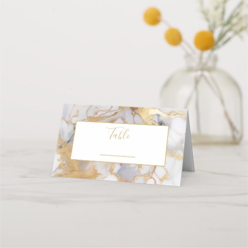 White and gold marble wedding table number place card