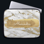 White and Gold Marble with Gold Foil and Glitter Laptop Sleeve<br><div class="desc">White and Gold Marble with Gold Foil and Glitter Elegant Monogram Name Sleeve. This sleeve can be customized to include your first name.</div>