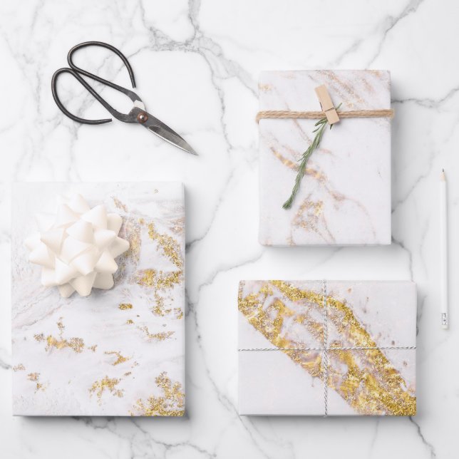 White and Gold Marble  Wrapping Paper Sheets (Front)