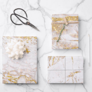 White and Gold Marble Wrapping Paper Sheets
