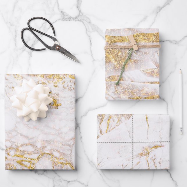 White and Gold Marble Wrapping Paper Sheets (Front)