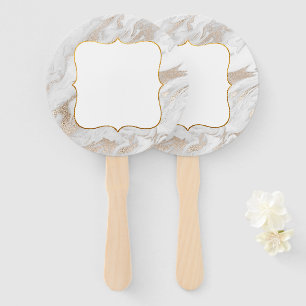 White and Gold Marbled Auction Paddle Hand Fan