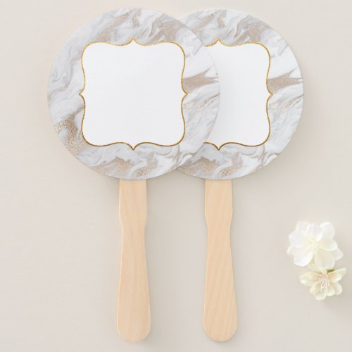 White and Gold Marbled Auction Paddle Hand Fan