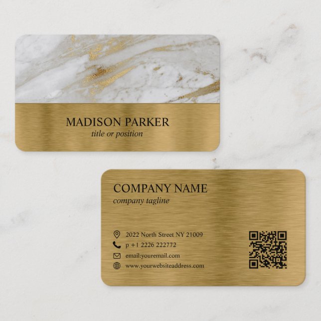 White and Gold Marbled Business Card (Front/Back)