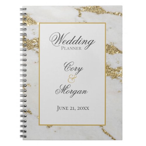 White and Gold Marbling Wedding Planner Notebook