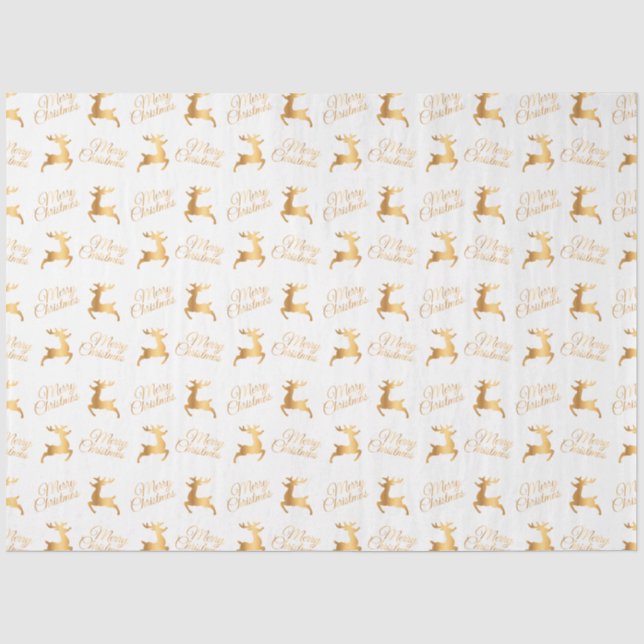 White and Gold Merry Christmas Word Art Tissue Paper (Front)