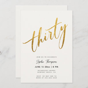 White and Gold Minimalist Elegant 30th Birthday Invitation