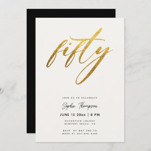 White and Gold Minimalist Elegant 50th Birthday Invitation
