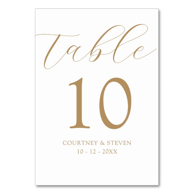 White and Gold Minimalist Modern Elegance Wedding  Table Number (Front)