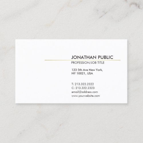 White and Gold Minimalistic Elegant Plain Modern Business Card