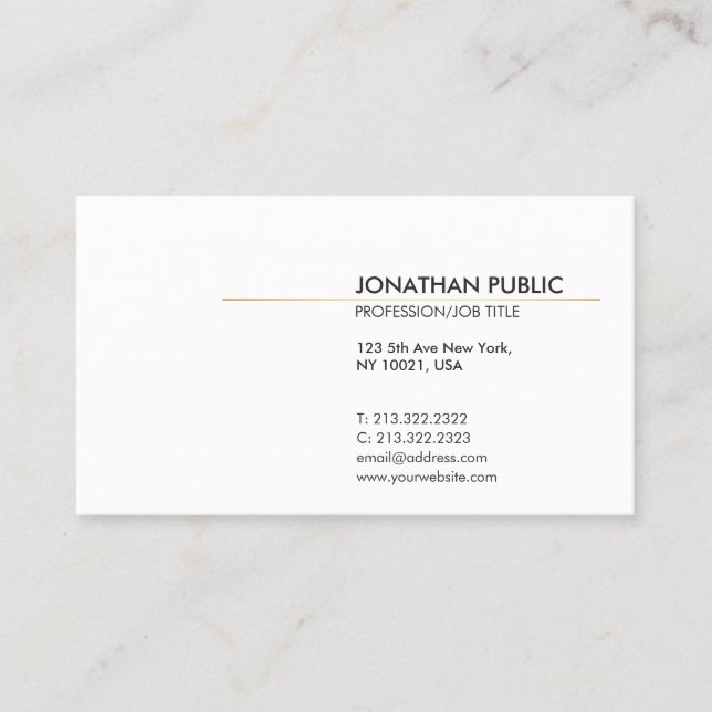 White and Gold Minimalistic Elegant Plain Modern Business Card (Front)