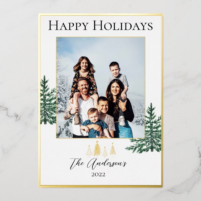 White and Gold Modern Christmas Photo Card (Front)