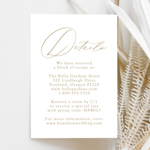 White and Gold Modern Elegance Wedding Details Enclosure Card