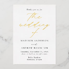 White and Gold Modern Elegance Wedding Foil Invitation