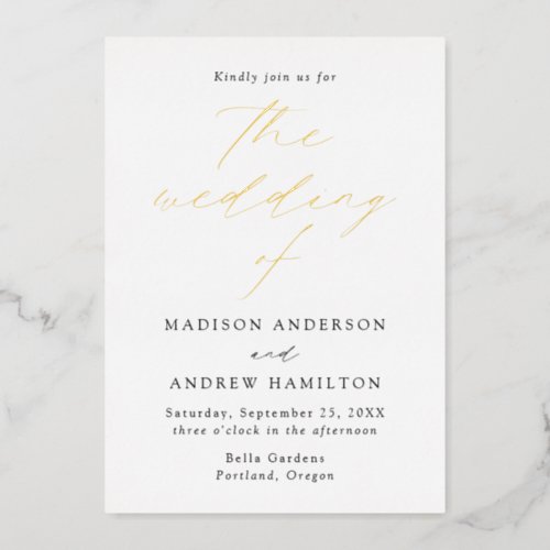 White and Gold Modern Elegance Wedding Foil Invitation