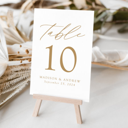 White And Gold Modern Elegance Wedding Table Number
