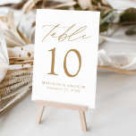 White and Gold Modern Elegance Wedding Table Number<br><div class="desc">Trendy, minimalist wedding table number cards featuring gold modern lettering with "Table" in modern calligraphy script. The design features a white background or a color of your choice. The design repeats on the back. To order the table cards: add your name, wedding date, and table number. Add each number to...</div>