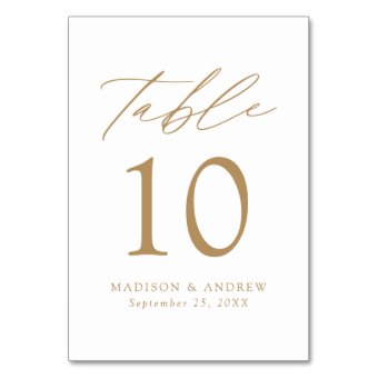 White and Gold Modern Elegance Wedding Table Number | Zazzle