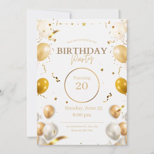 White and Gold Modern Elegant Birthdar Invitation
