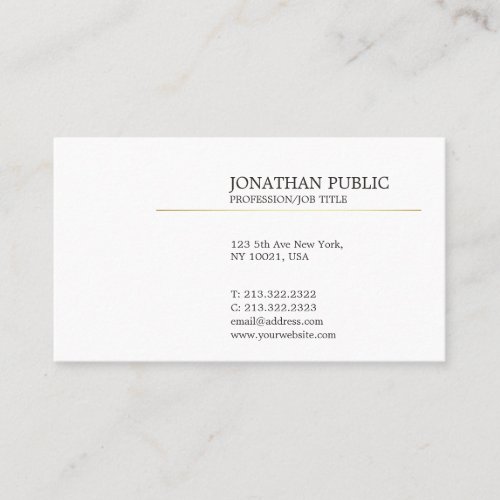 White and Gold Modern Elegant Plain Sleek Business Card