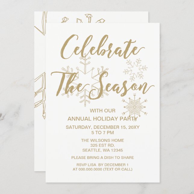 White and Gold Modern holiday Party Invitation (Front/Back)