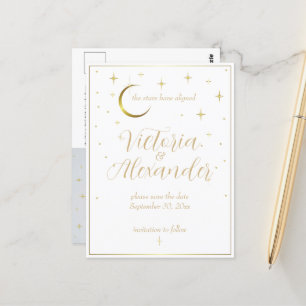 White and Gold Modern Minimal Celestial Save Date Postcard