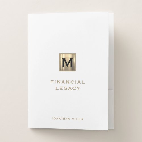 White and Gold Modern Monogram Pocket Folder