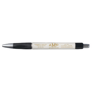 White and Gold Monogram Business Logo Pen