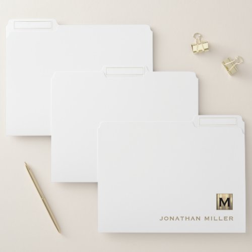 White and Gold Monogram Luxury Design File Folder