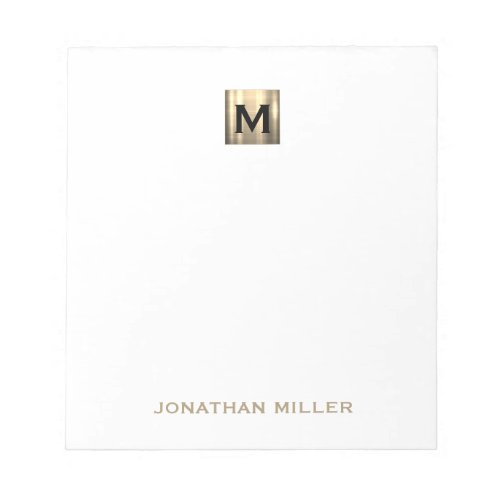 White and Gold Monogram Notepad for Professionals
