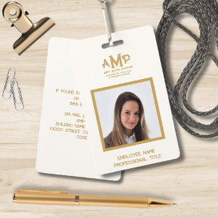 White and Gold Monogram Photo ID Badge