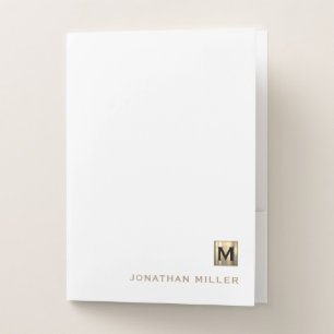 White and Gold Monogram Pocket Folder