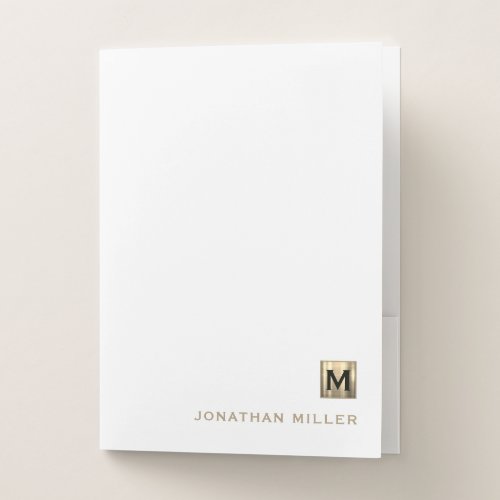 White and Gold Monogram Pocket Folder