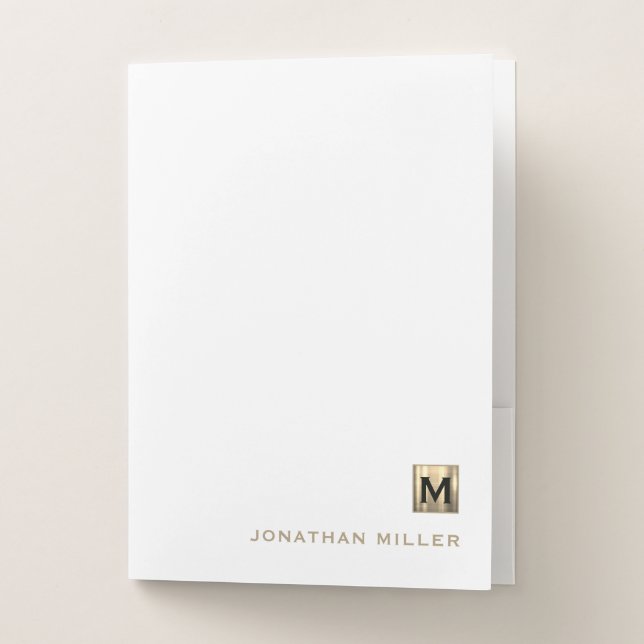 White and Gold Monogram Pocket Folder (Front)