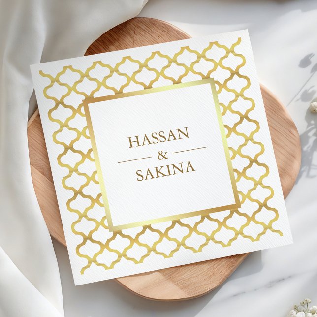 White and Gold Moroccan Quatrefoil Wedding Napkins (Creator Uploaded)