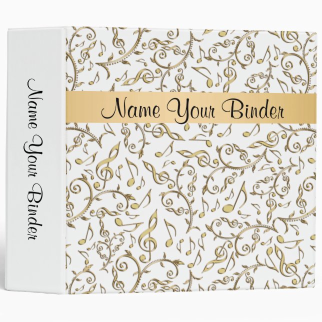 White and Gold Music Notes Binder (Front/Spine)
