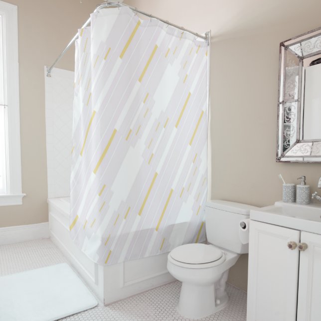 White and Gold Native Line Art  Shower Curtain (In Situ)