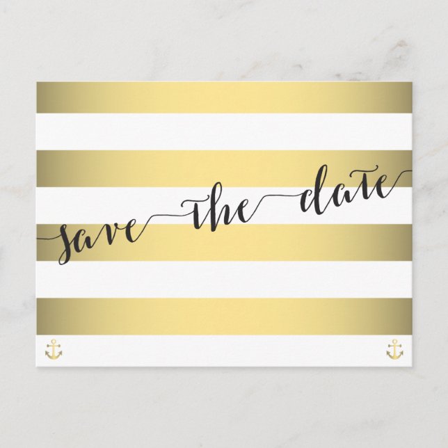 White And Gold Nautical Save The Date Postcards (Front)