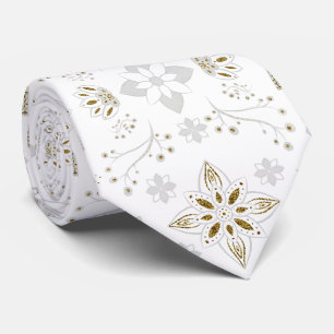 White and Gold Nordic Pattern Neck Tie