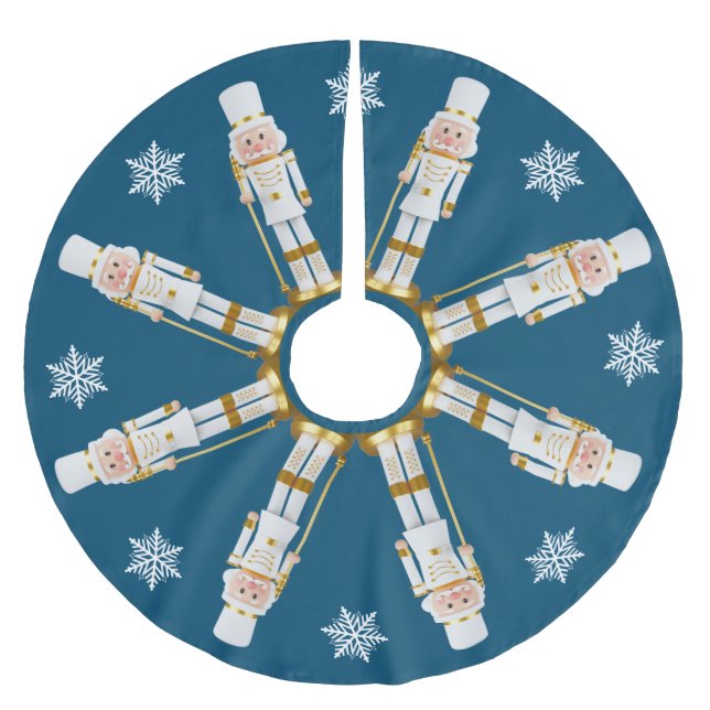 White and Gold Nutcrackers   Brushed Polyester Tree Skirt (Front)