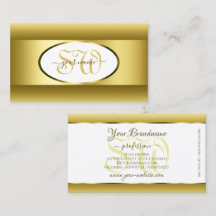 White and Gold Ombre Initials Golden Oval Decor Business Card