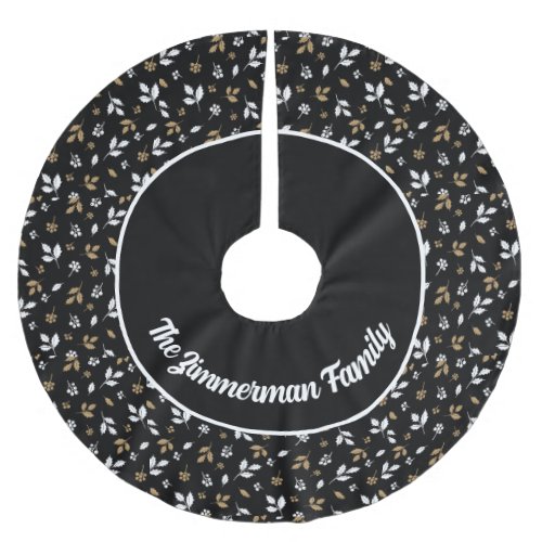 White and Gold on Black Holly Personalized Brushed Polyester Tree Skirt