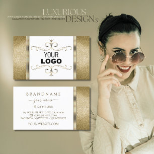 White and Gold Ornaments Golden Glitter with Logo Business Card