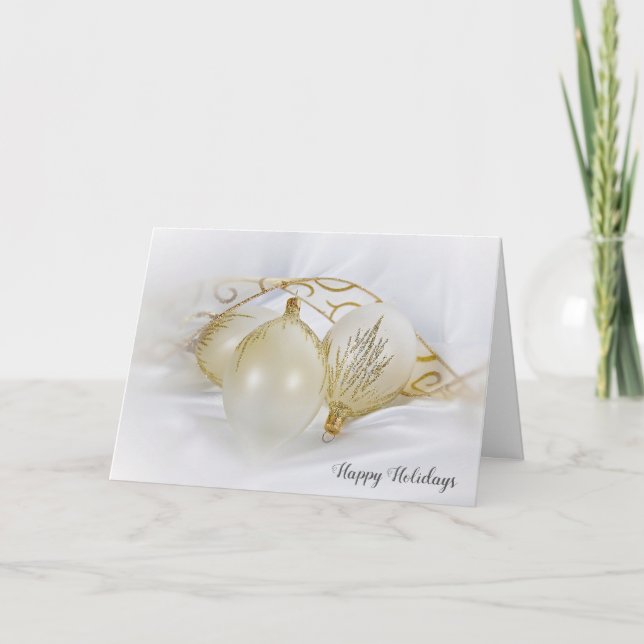 white and gold ornaments holiday card (Front)