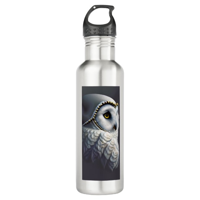 White and Gold Owl Stainless Steel Water Bottle (Front)