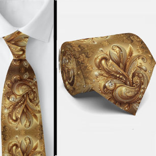 White and Gold Paisley Diamond 3d Style Neck Tie